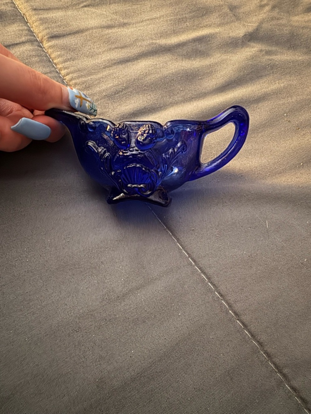 Cobalt Blue Glass Creamer Pitcher- ring holder